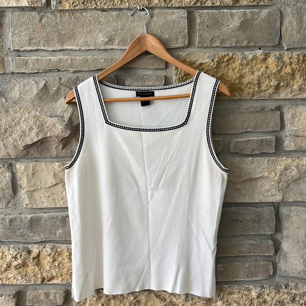 Grace Diane Lewis White Square Neck Tank Top Black Trim Size Large